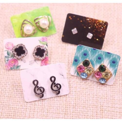 100PCS 3.5*2.5cm beige small cute Stud earring Hang Tag card custom paper beautiful flower print Jewelry Display packing Card