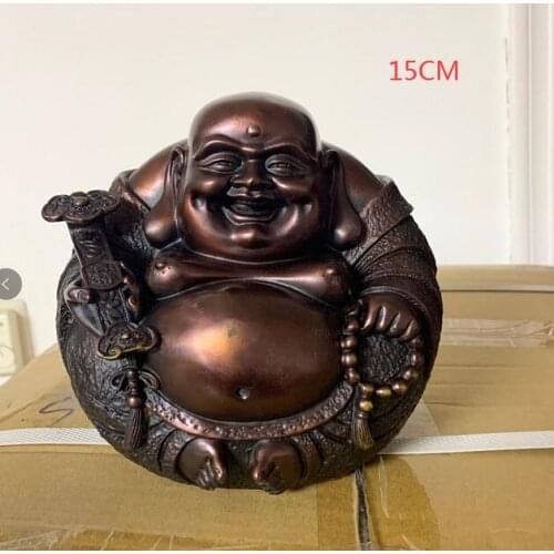15cm Chinese Fengshui Bronze Copper Ruyi Wealth Happy Laugh Maitreya Buddha Statue