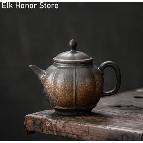 220ml Retro Handmade Coarse Ceramic Teapot Chinese Kung Fu Tea Master Pots Japanese Style Household Lantern Teakettle Teawares