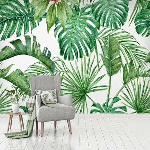 Custom 3D Wallpaper Modern Watercolor Tropical Plant Green Leaf Mural Living Room Bedroom Background Wall Papers Papel De Parede