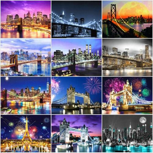AZQSD 5d Diamond Painting City Night Handmade Rhinestones Art Diamond Embroidery Landscape Home Decor Gift Needlework