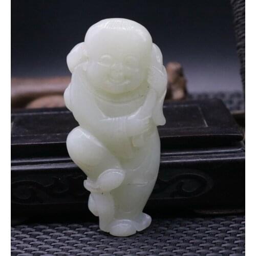 Big Treasure Chinese Vintage Hetian Old Jade Lucky Boy Figure Holding Peaches Totem Carving L Timestown 20201126A