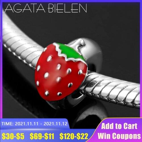High quality 925 Sterling Silver Red Strawberry Enamel fine spacer stopper beads Fit Original europeu Charm Bracelet Jewelry
