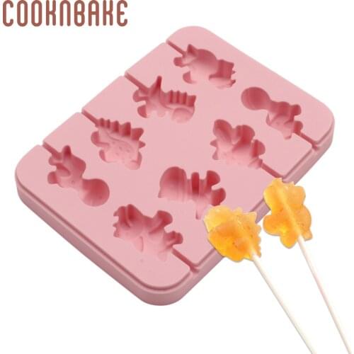 COOKNBAKE dinosaur silicone lollipop mold candy chocolate lolly form 8 hole biscuit cake decorating tool with sticks DIY party