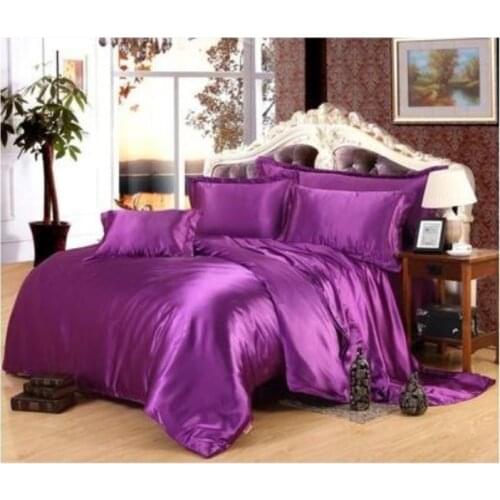 Purple Luxury Silk satin bedding sets sheets super king size queen full quilt duvet cover fitted bed sheet double bedspread 6pcs