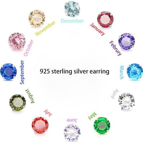 Hiyong Silver Birth Stone AAA Cubic Zircon Stud Earring 925 Sterling Silver Birthstone Ear Stud April Gifts Women Silver Jewelry