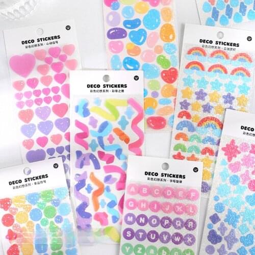 Ins Cute Ribbon Bow Sticker Kawaii Rainbow Alphabet Stickers Creative Sequin Lable Decor Photo Diary Album Korean Stationery