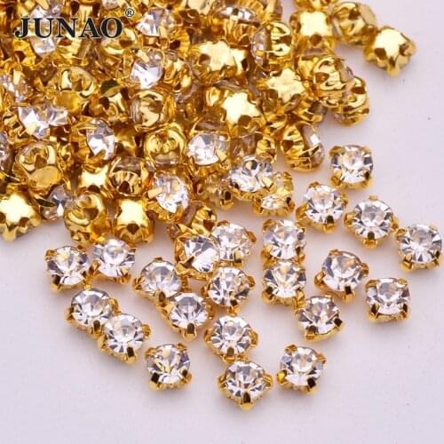 JUNAO ss12 ss16 ss18 ss25 Clear Crystals Sewing Glass Rhinestones Flatback Gold Claw Crystal Strass Sew On Needlework Stones