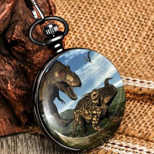 Flip Cover Two Dinosaurs Pocket Watch Man Classic White Digital Dial Men Thick Chain Practical Alloy Case Pocket Watches Pendant
