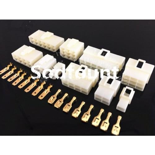 10 set 6.3mm connector 1P/2P/3P/4P/6P/8P/9P/12P pin Electrical 6.3 Connector Kits Male Female socket plug for Motorcycle Car