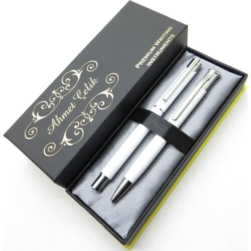 Wings Dual RT301 White Roller Pen + Ballpoint Pen Set | İsme Special Pen | Gift Pen Set