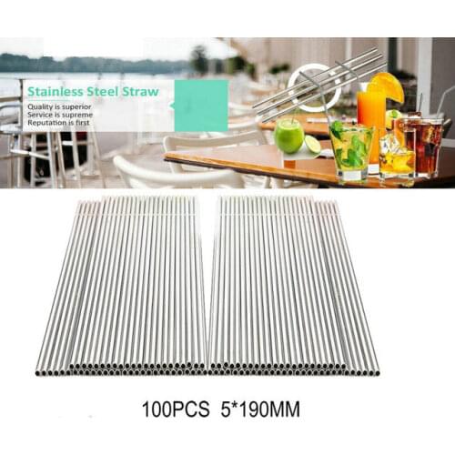 Reusable 100PCS/Lot 5*190mm Metal Straw Stainless Steel Straw for Child and Adult Factory Wholesale