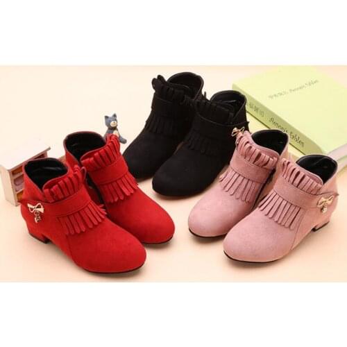 Fashion Girls Boots Leather Sport Shoes For Children High Heel Warm Boots Short Soft Bottom Princess Snow Boots Kids Sneakers