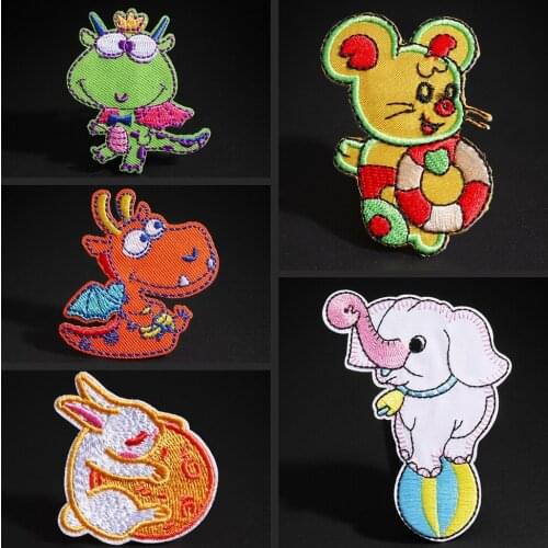 Cartoon clothing patches Frog Prince flying dragon elephant mouse rabbit T-shirt coat bags children decoration Sticker Badge