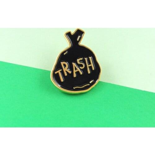 Cartoon fun black plastic bag environmental protection garbage sorting enamel brooch pin alloy badge clothes clothes bag jewelry