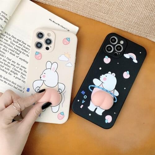 For iPhone 12 11 Pro Xs Max XR 7 8Plus Case Bear Bunny Pinch Soft Butt TPU Phone Case