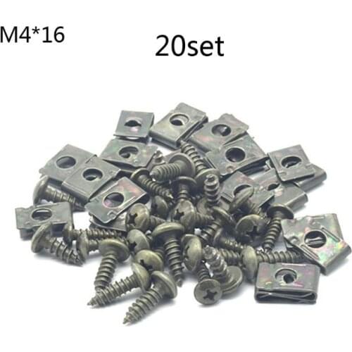 N84F 20 Sets M4/M5 Dark Green Motorcycle Anti-Rust U-Type Metal Clips Self-Tapping Screws Retainer Fairing Bolts Kit for Ebike
