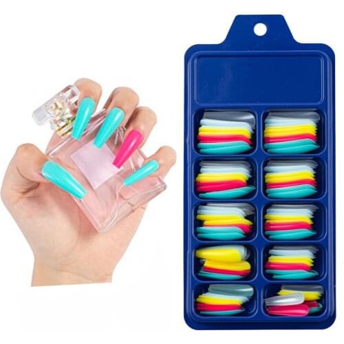 100pcs/box False Coffin Nails Ballerina Fake Nails Flat Shape Nail Art Tips Natural Clear Full Cover Manicure Fake Nail Tips