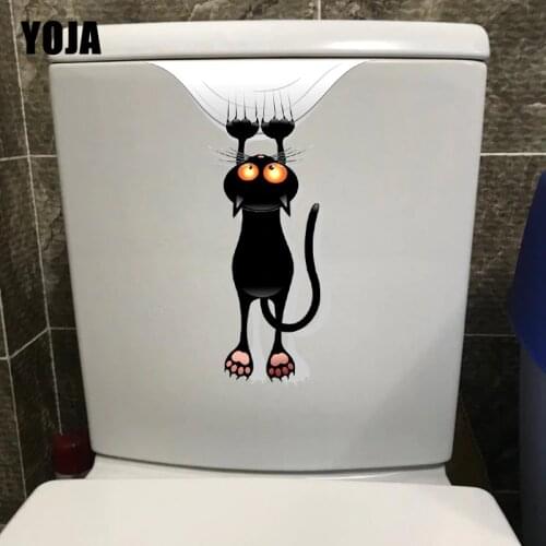 YOJA 17.7*24.4CM Scratch Cat Funny Bathroom Toilet Sticker Classic Room Wall Decals T1-0090