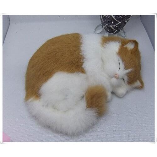 New simulation sleeping cat toy polytene & fur white and yellow cat toy gift 25x21cm 2209