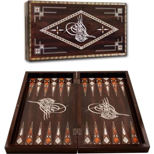 Ottoman Tugra Monogram Backgammon Set Gift Decorative Wooden Custom Game Set Quality Durable Embroidered Luxury Figured