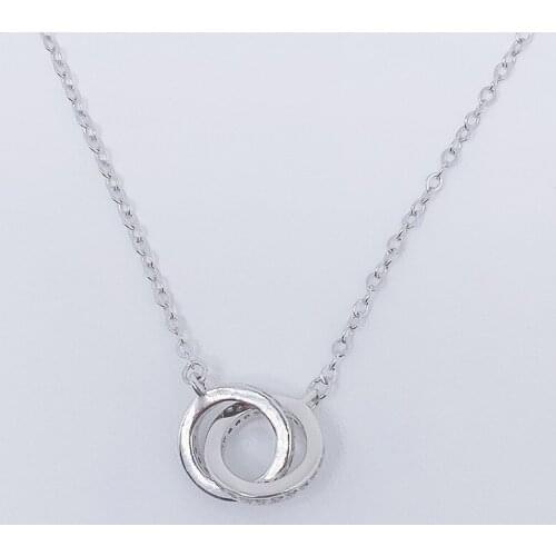 Sterling Silver S925 Necklace Double Ring Diamond Pendant Necklace 925 Female Geometric Trend Rose Gold Clavicle Chain Jewelry