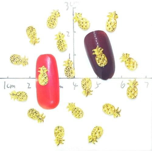 3d Nail Decoration Sticker Gold Pineapple Shape Manicure Charm Alloy Nails Bling Charms For Manicure Decorations Flat Hawaii