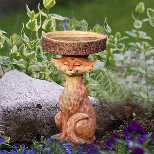 Resin Standing Foxs Birdbath Animal Statue Outdoor Birdfeeder Resin Decoration Cute Foxs Garden Ornament For Garden Decoration