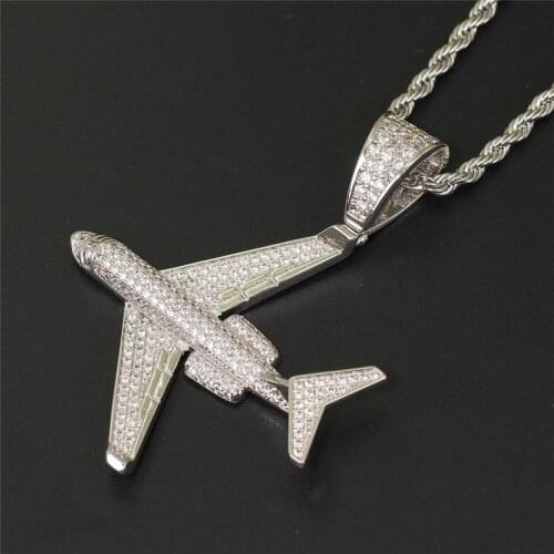 Full Cubic Zirconia Aircraft Air Plane Pendant Necklace Hip Hop MenS Jewelry Gift Necklace For Women