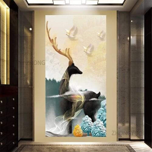 Modern Gold Moon Tree and Deer Canvas Wall Art Paintings for Living Room Bedroom Posters and Prints Home Decoration Pictures