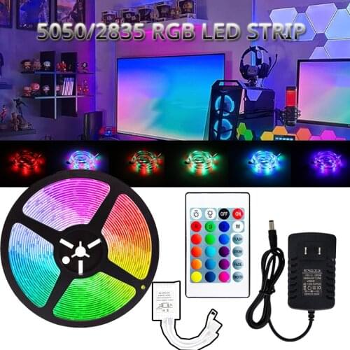 LED Strip Light RGB 5050 SMD 2835 Flexible Ribbon fita led light strip RGB 5M Tape Diode DC 12V+ Remote Control +Adapter