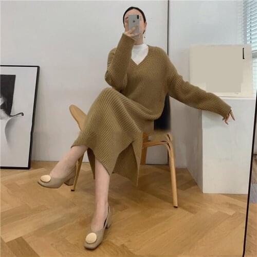 Thicken V-neck purple all-match normcore long sweater for women fashion tide autumn new street wear knitting top C471