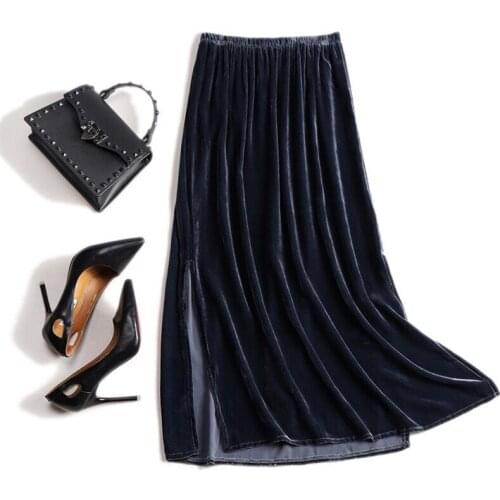 Hight quality Autumn Velvet long skirt 2020 Winter Women Vintage Skirt Retro Empire A-line Split Skirt Plus Size S-7XL 10 Colors