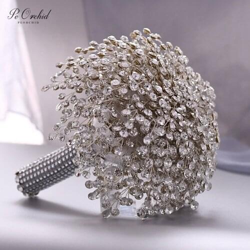 PEORCHID Crystal Bride flowers Silver Bouquet Luxury 2020 Ramo De Novia Wedding Brooch Bouquet Accessories Jewelry Bouquet