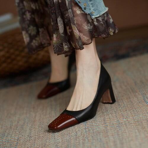 2021 New Concise Designer Shoes For Women Genuine Leather Mixed Colors Fashion Shoes Woman Spring Newest Office Lady Pumps