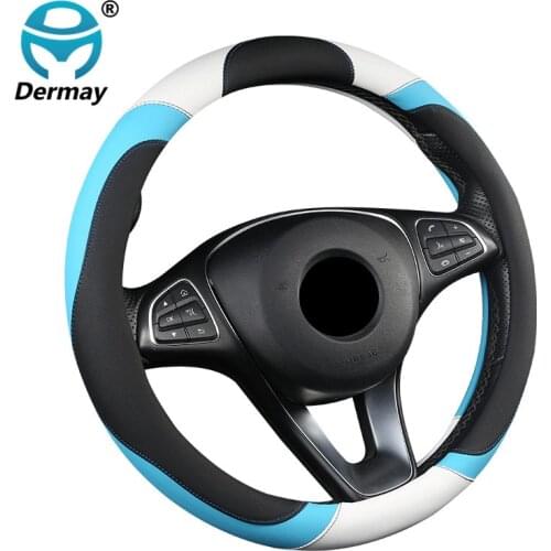 DERMAY Car Steering Wheel Cover 6 Colors PU Leather M Size 37-38cm for Lada Skoda Nissan Ford Toyota Pink Women Car Accessories