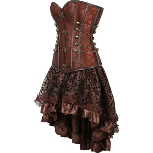 Women Corset Dress Womens Steampunk Clothing Vintage Halloween Costume Gothic Punk Leather Corset Skirt Set Plus Size Korsett