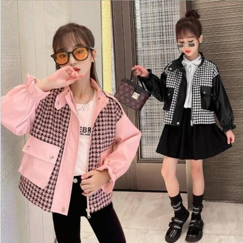 2021 Korean style girls plaid coat fashion full sleeve good quality autumn girls coat 4-9t B821