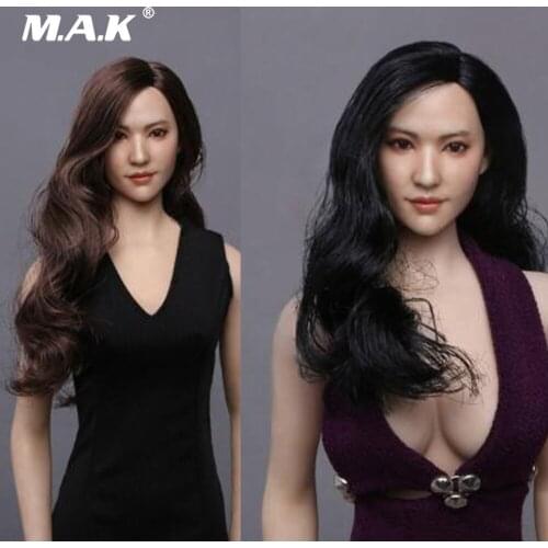 1/6 Asian Beautiful Female Head Sculpt Liu Yifei Crystal Liu with Long Curls Hair for 12'' Girl Figure Body GC015
