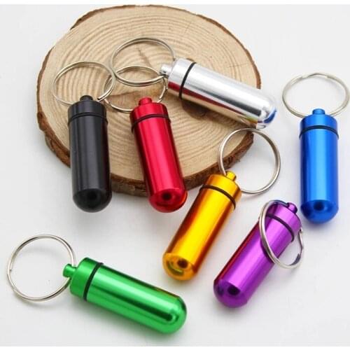 1PCS Container Bottle Holder Pillbox Portable Outdoor Tool Keychain Outdoor Pill Case Medicine Case Waterproof Aluminum Pill Box