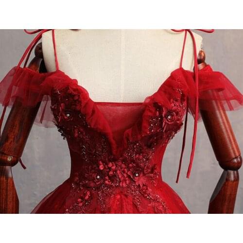 100%real wine red tie bowknot slash collar ruffled medieval dress queen Renaissance ball gown princess Victorian/Marie