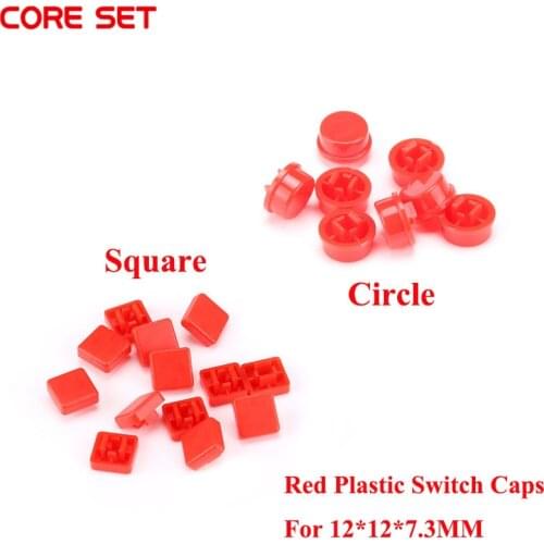 100pcs/lot Red Plastic Switch Caps For 12*12*7.3MM Circle and Square Micro SwitchTouch Button Lid Cover Caps