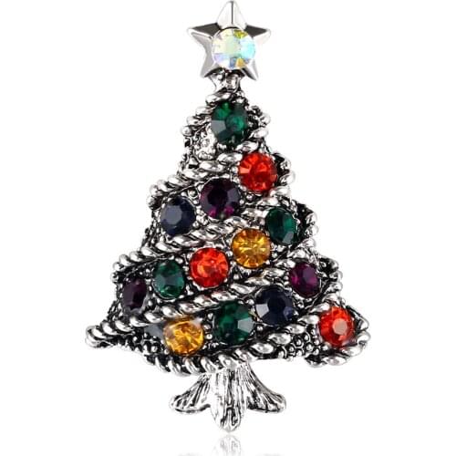 2021 Fashion Jewelry Vintage Crystal Christmas Tree Brooches for Women Charm Jewelry Women Accessories Christmas Brooch