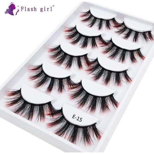 Flash Girl 5 Pairs Individual Eyelash Extensions Mink Black Fake False Eyelashes Curl Natural Eye Grafting Lashes Makeup E-15