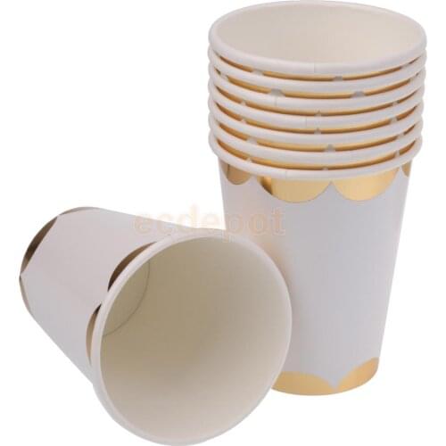 8 Pieces Gold Plated Paper Disposable Cups Birthday Party Tableware