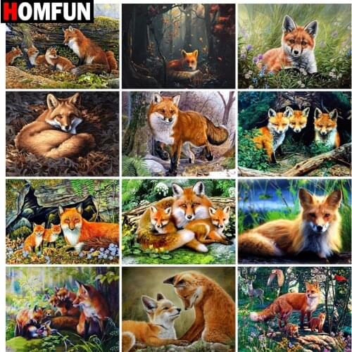 HOMFUN Full Square/Round Drill 5D DIY Diamond Painting "Fox animal forest" Embroidery Cross Stitch 5D Home Decor Gift