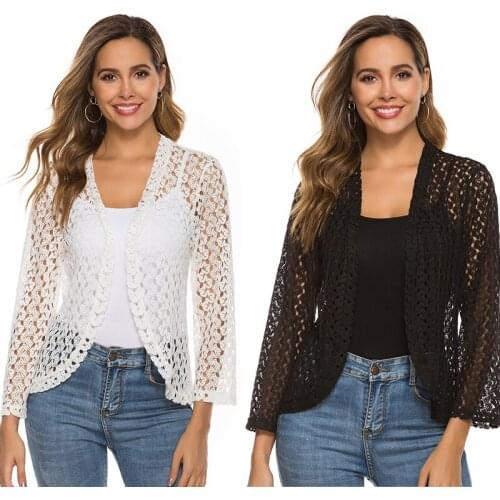 Amazon 2019 fashion new cardigan jacket summer hollow thin sunscreen blouse short woman wholesale