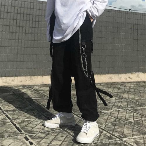 Harajuku Black Cargo Pants Men Women Punk Streetwear Korean Style Fashion High Waist Pants Spring Plus Size Trousers Male