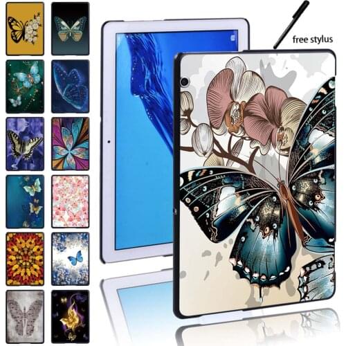 Tablet Case for Huawei MediaPad T3 8.0 / 10 9.6 / Pad T5 10 10.1 Anti-drop Dream Butterfly Protective Cover + Free Stylus