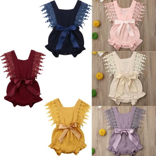 Emmababy Newest Fashion Newborn Baby Girl Clothes Solid Color Sleeveless Lace Tassels Romper Jumpsuit Outfit Sunsuit